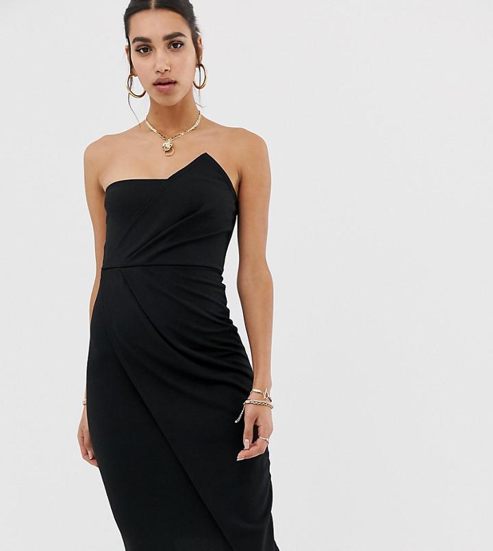 Missguided Origami Bandeau Midi Dress In Black - Black
