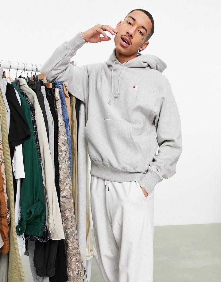 Champion Small Logo Hoodie In Gray-grey
