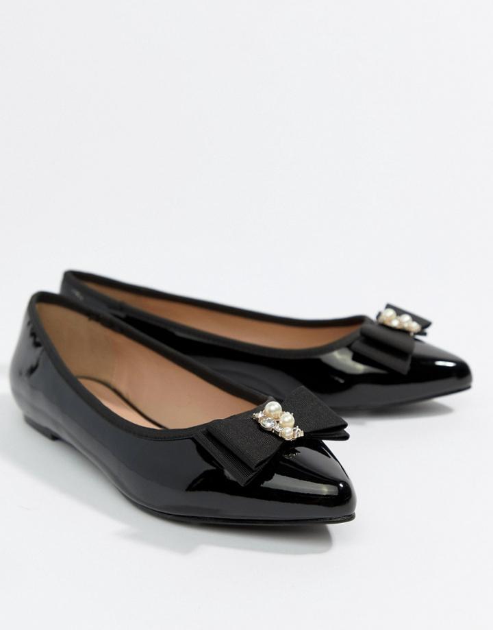 Miss Kg Pearl Bow Flat Point Shoe - Black