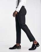 Noak 'bermondsey' Slim Tuxedo Suit Pants In Worsted Wool Blend With Four Way Stretch In Black