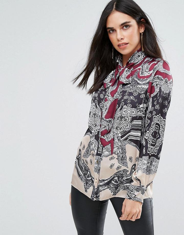 Forever Unique Printed Pussey Bow Blouse - Multi