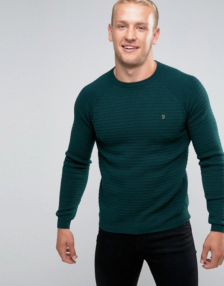 Farah Sweater With Textured Self Stripe In Slim Fit Green - Green