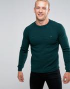 Farah Sweater With Textured Self Stripe In Slim Fit Green - Green