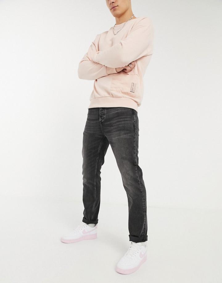 River Island Straight Jeans In Washed Black-neutral