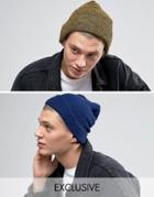 Reclaimed Vintage Oversized Beanie 2 Pack Blue/yellow - Multi