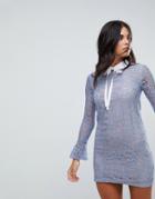 The English Factory Long Sleeve Lace Dress With Collar And Tie - Blue