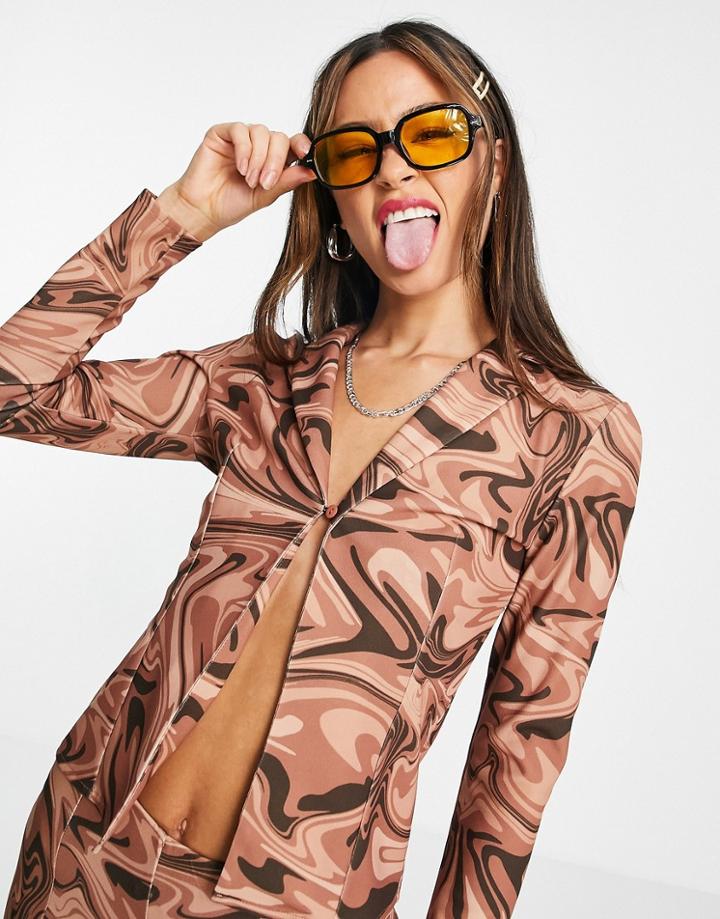 Asos Design Jersey Suit 00s Skimpy Blazer In Marbled Print-multi