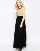 Little Mistress Maxi Dress With Sequin Top - Gold
