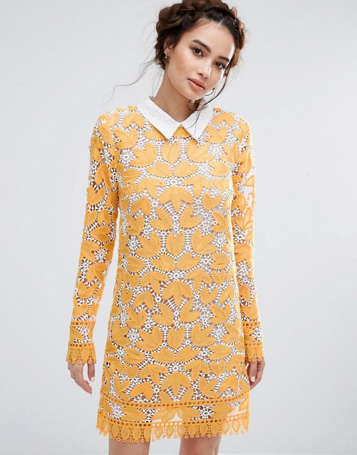 Endless Rose Long Sleeved Lace Mini Dress - Yellow