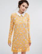 Endless Rose Long Sleeved Lace Mini Dress - Yellow