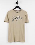 Jack & Jones Script Logo T-shirt In Stone-neutral