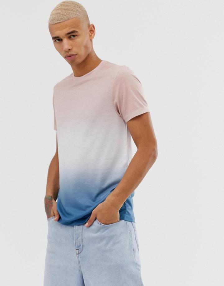 Asos Design T-shirt With Dip Dye Wash In Pink - Pink