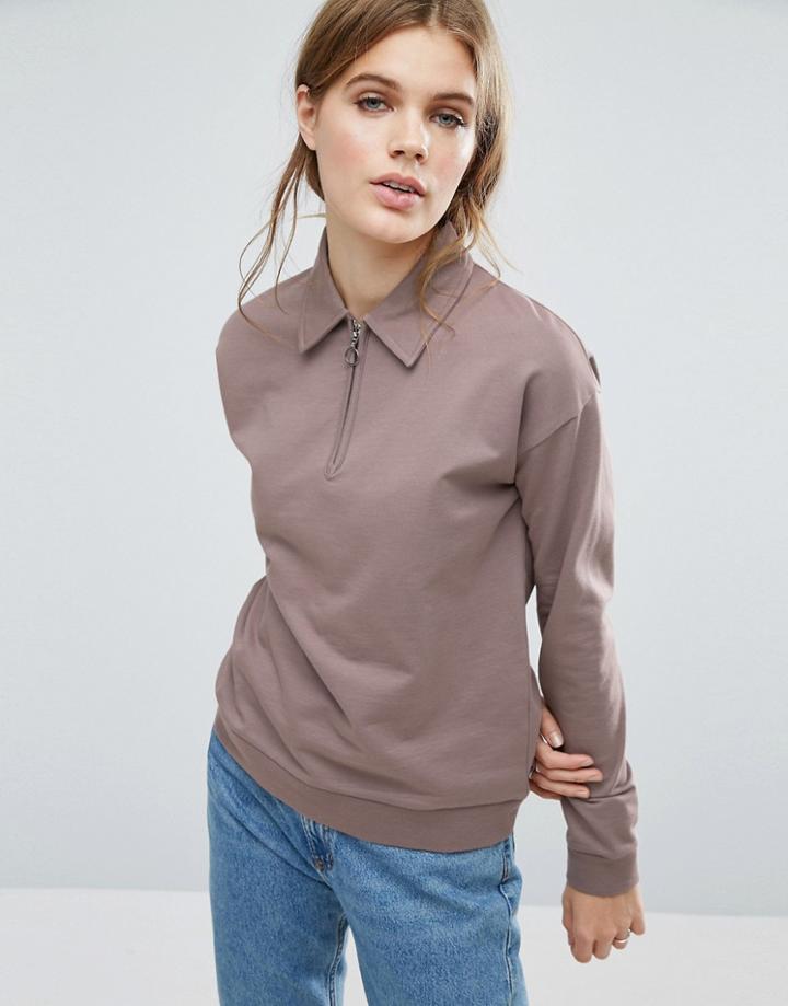 Asos Sweatshirt With Retro Zip Details - Pink