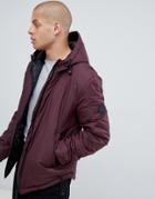 Religion Puffer Hooded Jacket In Burgundy - Red