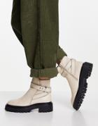 Asos Design Alani Chunky Buckle Boots In Natural-neutral