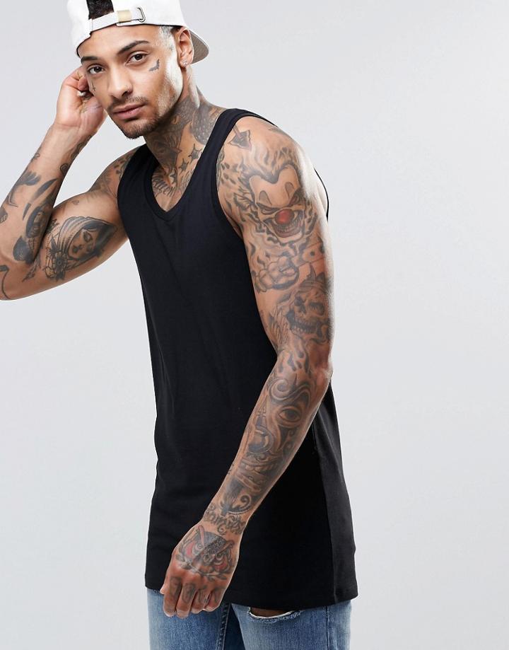 Asos Longline Muscle Tank In Black - Black