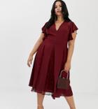 Asos Design Curve Midi Dress With Lace Godet Panels - Red