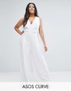 Asos Curve Jumpsuit With Origami Detail And Culotte Leg - White