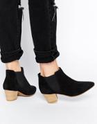 Asos Railton Pointed Suede Western Ankle Boots - Black