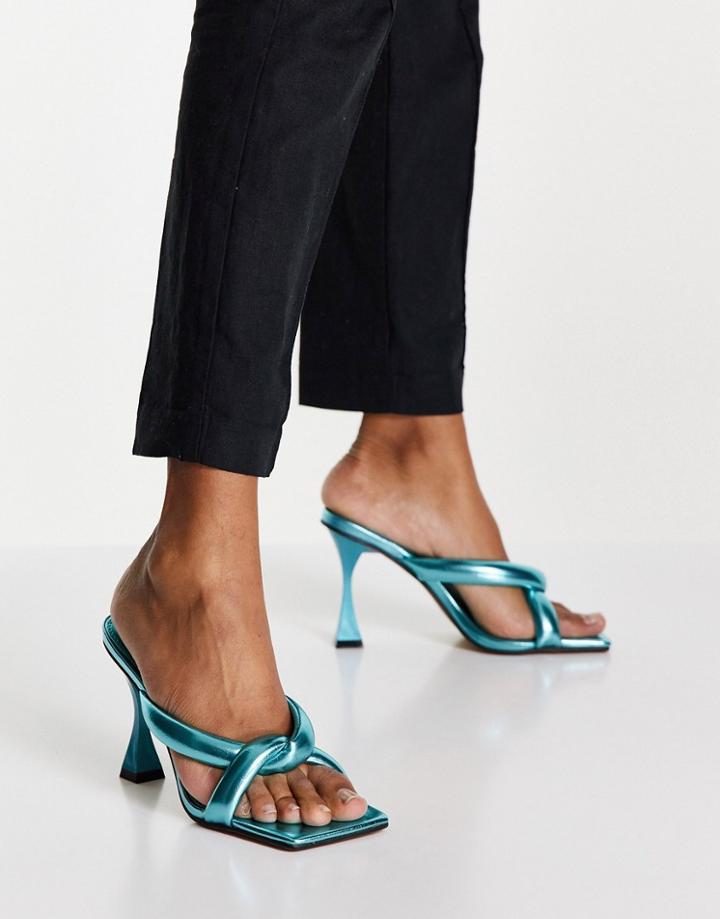 Asos Design Naomi Twisted Padded Mules In Turquoise Metallic-blues