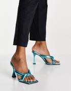 Asos Design Naomi Twisted Padded Mules In Turquoise Metallic-blues