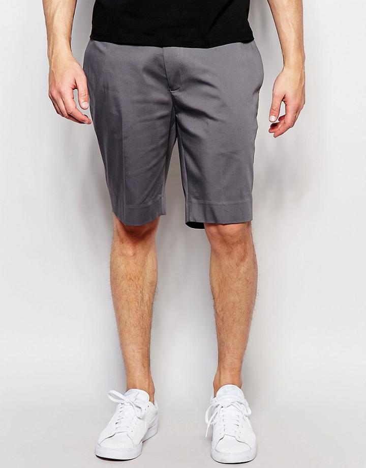 Asos Skinny Mid Length Smart Shorts In Gray - Gray