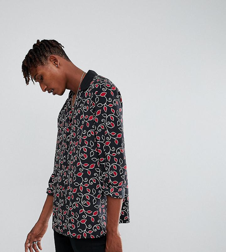 Reclaimed Vintage Inspired Revere Shirt In Black Floral Print Reg Fit - Black