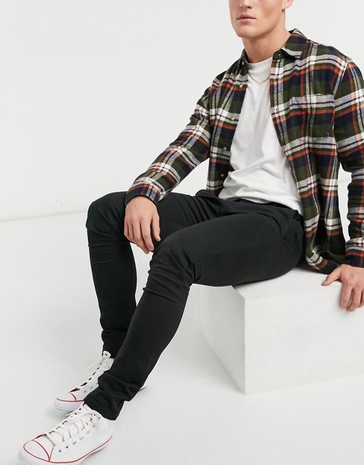 Topman Organic Cotton Blend Skinny Chinos In Black