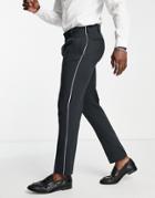 Asos Design Slim Pants In White Texture With Black Piping
