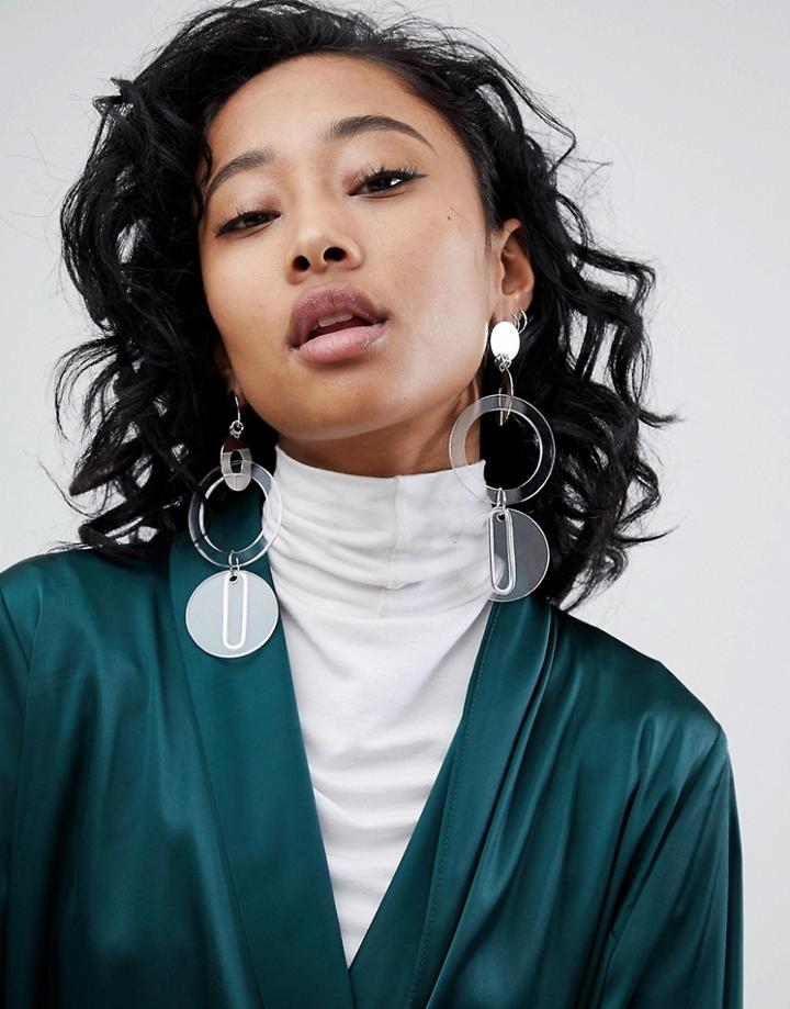 Asos Design Statement Clear Acrylic And Metal Shape Drop Earrings - Silver