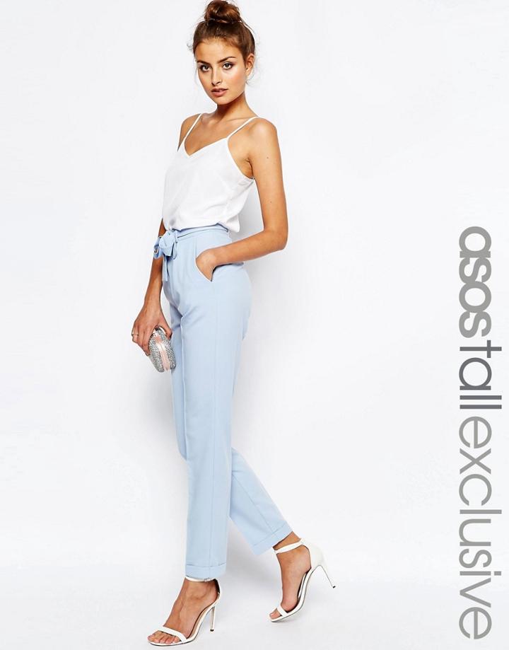 Asos Tall Tie Front Peg Pant - Pale Blue