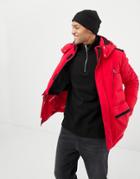 Jack & Jones Originals Puffer Parka With Mixed Fabric Panels - Red