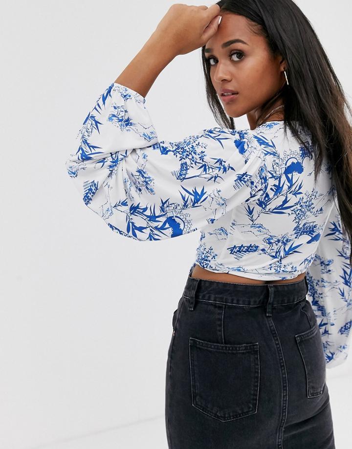 Asos Design Wrap Top In Floral Print