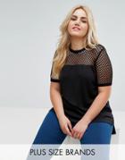 New Look Plus Fishnet Yoke Knit Top - Black