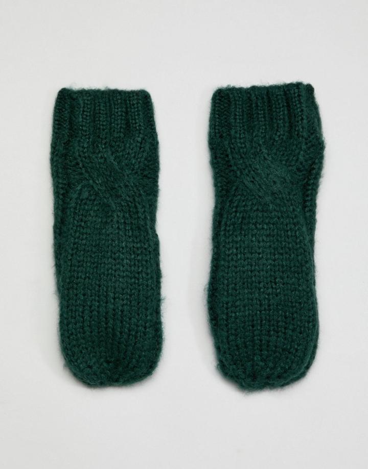 Noisy May Cable Knitted Mittens - Green