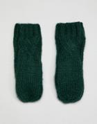 Noisy May Cable Knitted Mittens - Green