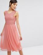 Oasis Lace Pleated Midi Dress - Pink