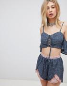 Kiss The Sky Off Shoulder Lace Up Crop Top Two-piece - Gray