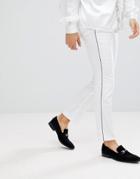 Noose & Monkey Super Skinny Pants In Cotton Sateen With Piping - White