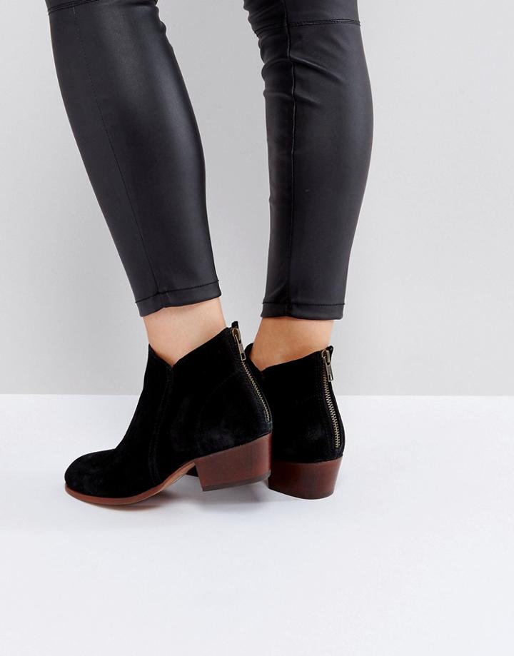 Hudson London Apisi Black Suede Mid Heeled Ankle Boots - Black