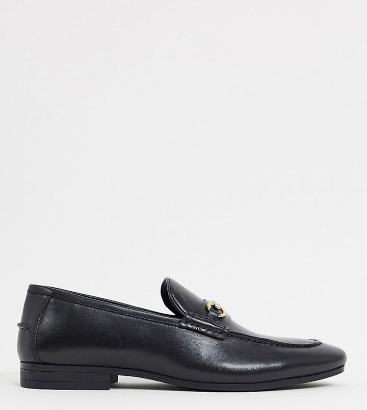 Silver Street Wide Fit Leather Metal Trim Loafers In Black