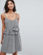 Lost Ink Mini Dress With Frills In Gingham - Black