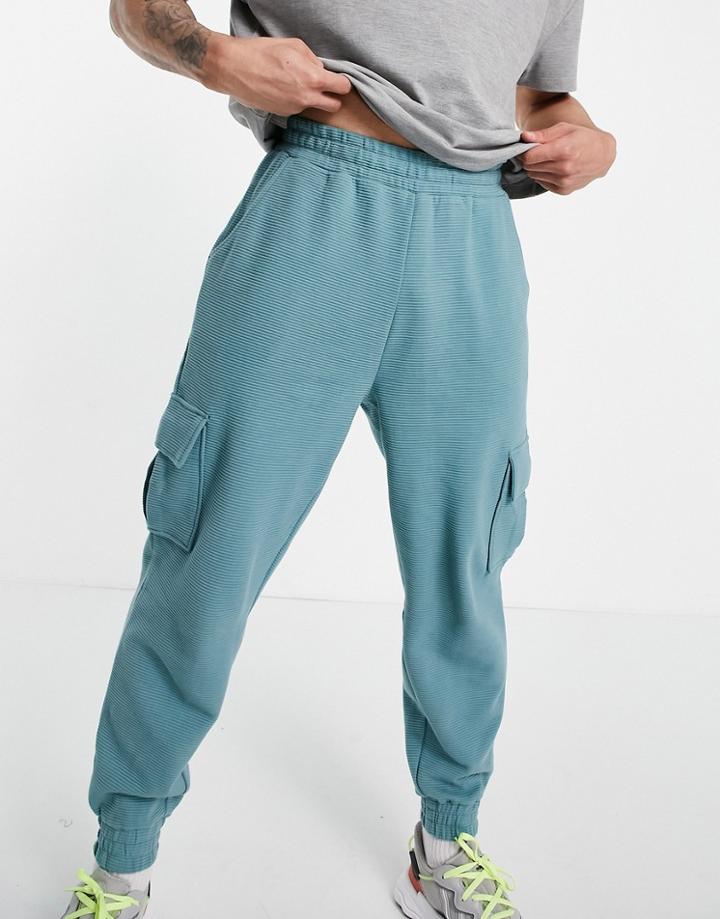 Asos Design Oversized Sweatpant In Blue Rib - Part Of A Set-blues