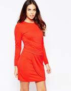 Wal G Dress With Long Sleeves And Rouched Front - Orange