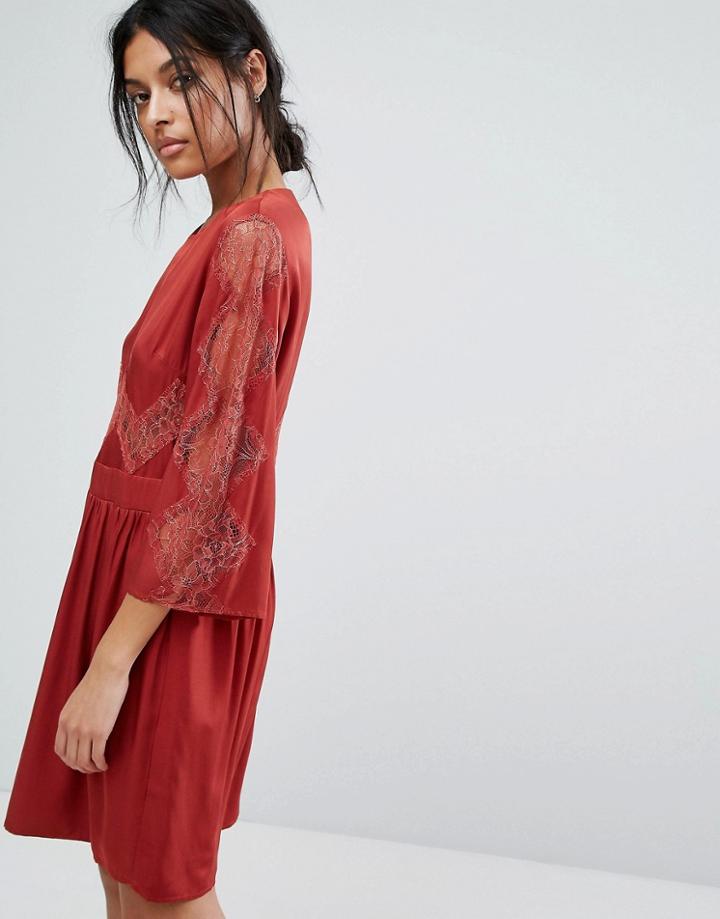 Gestuz Lace Insert Dress - Red