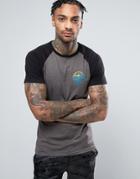 Friend Or Faux Monsoon Chest Print Raglan Sleeve T-shirt - Gray