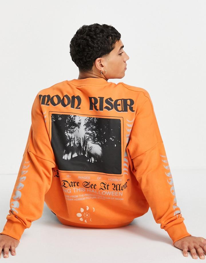 Asos Design Oversized Sweatshirt In Orange With Horror Movie Poster Print