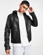 Jack & Jones Originals Faux Leather Aviator Jacket In Black