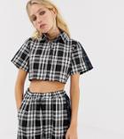 Milk It Vintage Cropped Check Shirt With Contrast Side Stripe Co-rd-black