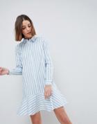 Asos Cotton Shirt Dress With Pephem In Stripe - Multi